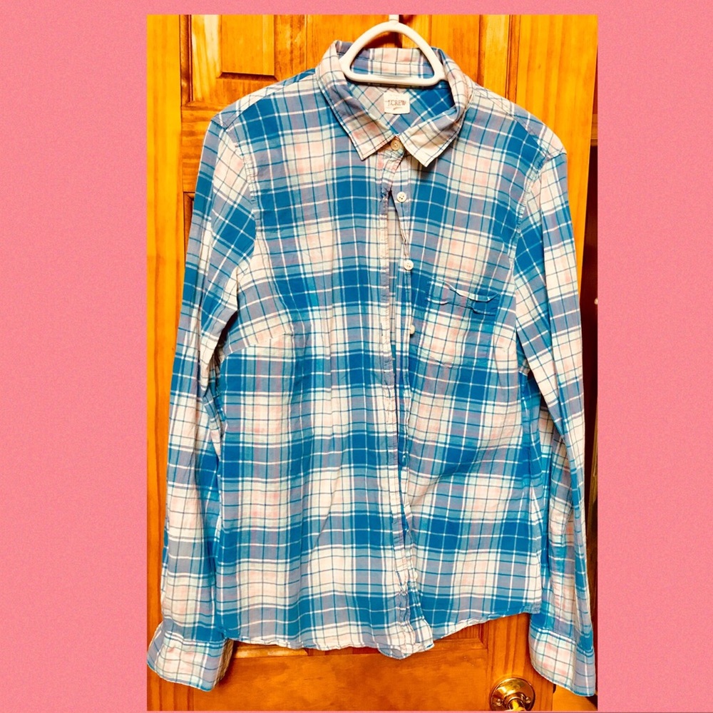 J Crew plaid shirt button down shirt pastels Large